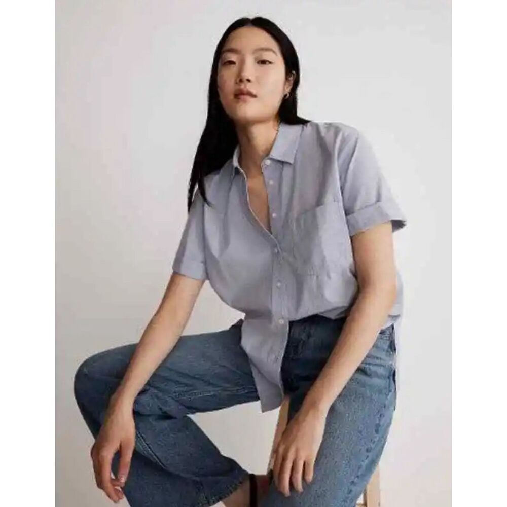 Madewell Signature Poplin Short-Sleeve Button-Down Shirt Size M